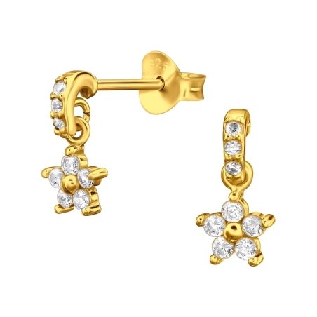 Goldene Baumelnde Blume mit Zirkonia Ohrstecker mit Zirkonia Steinen Schmuck | All4silver