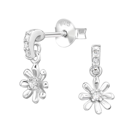 Baumelnde Sonnenblume Ohrstecker mit Zirkonia Steinen Schmuck | All4silver