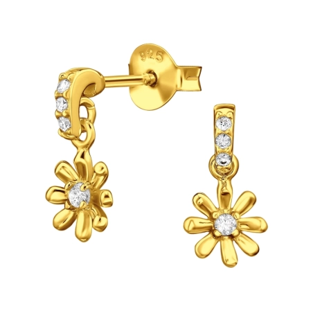 Goldene Baumelnde Sonnenblume mit Zirkonia Ohrstecker mit Zirkonia Steinen Schmuck | All4silver