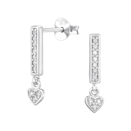 Bar Mit Baumelndem Herzen Ohrstecker mit Zirkonia Steinen Schmuck | All4silver