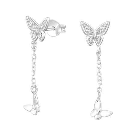 Schmetterling mit Zirkonia  - 925Er Silber Ohrstecker Mit Zirkonia Steinen