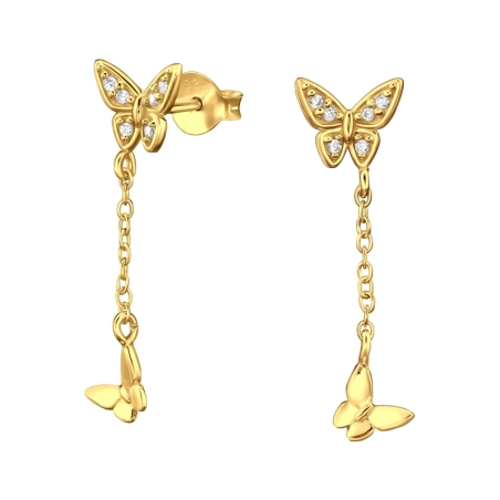 Goldener Schmetterling an einer Kette mit Zirkonia Ohrstecker mit Zirkonia Steinen Schmuck | All4silver