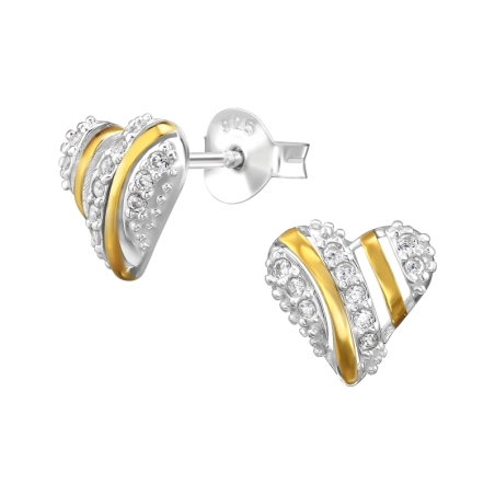 2 Tone Herz mit Zirkonia Ohrstecker mit Zirkonia Steinen Schmuck | All4silver