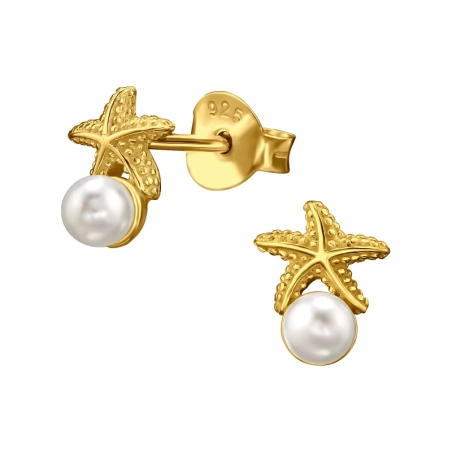 Goldener Seestern mit Perle Ohrstecker mit Perlen Schmuck | All4silver