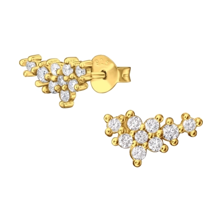 Goldene Blume mit Zirkonia Ohrstecker mit Zirkonia Steinen Schmuck | All4silver