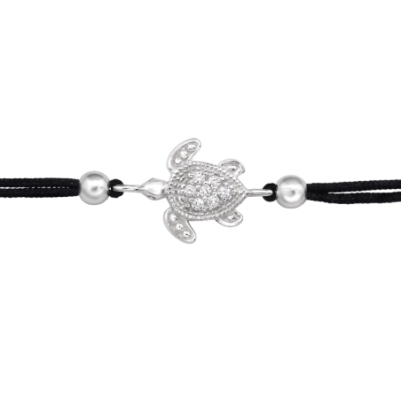 Schildkröte mit Zirkonia an einer Schnur - 925Er Silber Armbänder Mit Kordeln