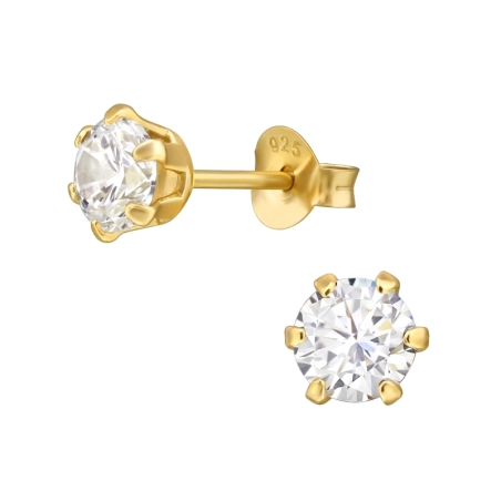 5 mm Golden Round mit Zirkonia Basic Ohrstecker Schmuck | All4silver
