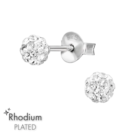 4mm Kugel mit Kristallsteinen - 925Er Silber Ohrstecker Mit Kristall