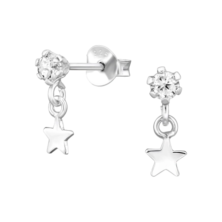 Rund mit baumelndem Stern und Zirkonia Ohrstecker mit Zirkonia Steinen Schmuck | All4silver