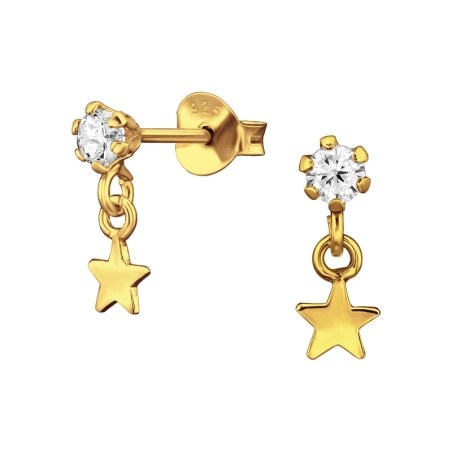 Goldener runder und baumelnder Stern mit Zirkonia Ohrstecker mit Zirkonia Steinen Schmuck | All4silver