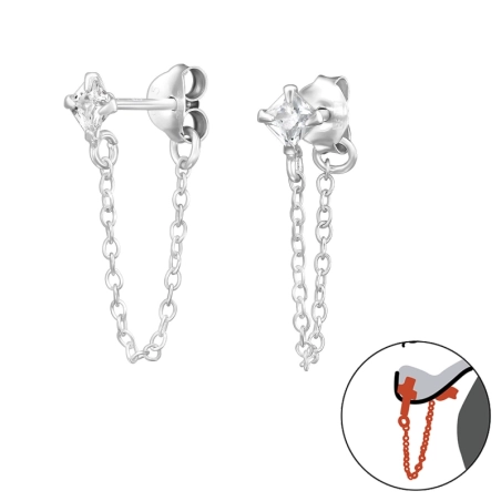 3mm Quadrat mit Zirkonia Doppelseitige Ohrstecker Schmuck | All4silver