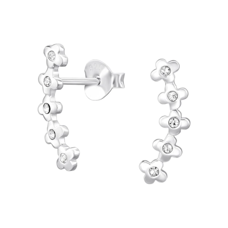 5 Blumen in einer Reihe Ohrstecker mit Kristall Schmuck | All4silver