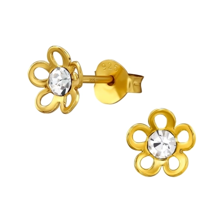 Goldene Blume mit Kristallen Ohrstecker mit Kristall Schmuck | All4silver
