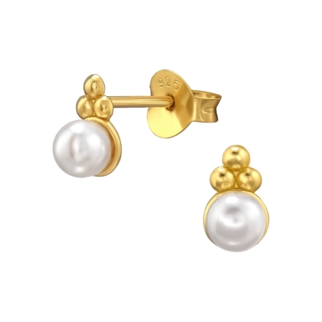 Goldene Runde mit Perlen Ohrstecker mit Perlen Schmuck | All4silver