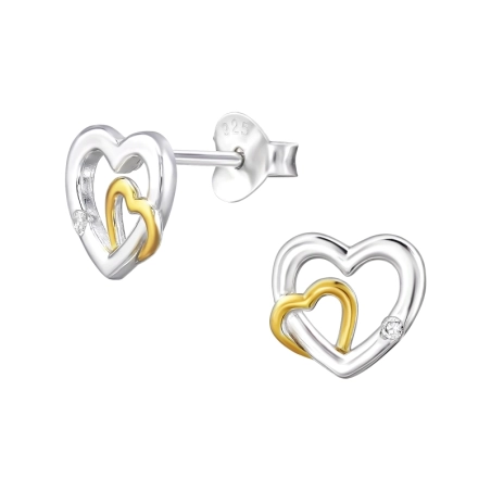 Doppelherzen mit Zirkonia Ohrstecker mit Zirkonia Steinen Schmuck | All4silver