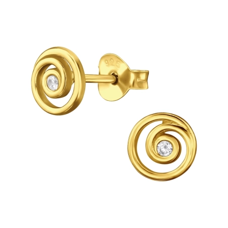 Goldene Spirale mit Zirkonia Ohrstecker mit Zirkonia Steinen Schmuck | All4silver