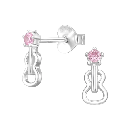 Gitarre mit Zirkonia Ohrstecker mit Zirkonia Steinen Schmuck | All4silver