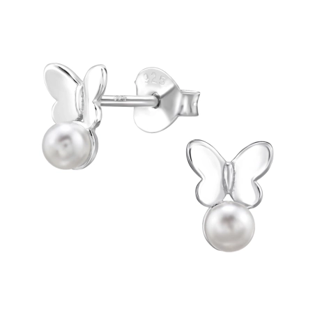 Schmetterling mit Perle Ohrstecker mit Perlen Schmuck | All4silver