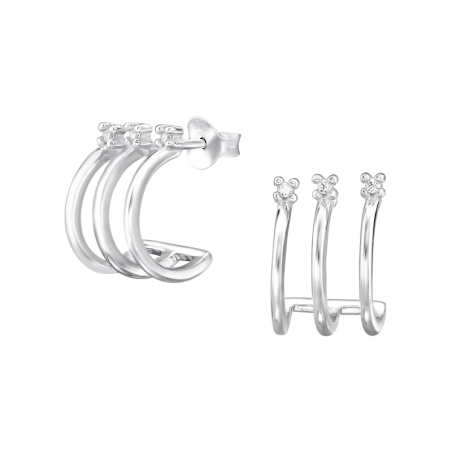 Dreifacher Halbreifen Ohrstecker mit Zirkonia Steinen Schmuck | All4silver