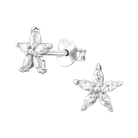 Blume mit Zirkonia - 925Er Silber Ohrstecker Mit Zirkonia Steinen