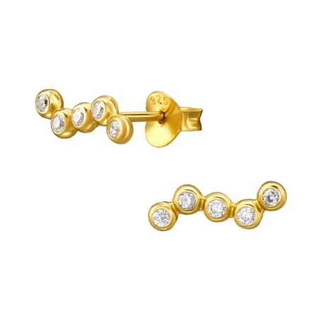 Goldener Gebogener Cluster - 925Er Silber Ohrstecker Mit Zirkonia Steinen