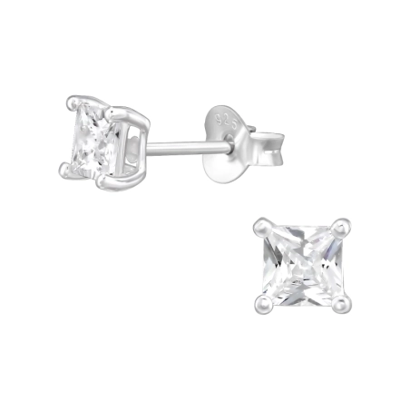 4mm Quadrat - 925er Silber Ohrstecker mit Zirkonia Steinen
