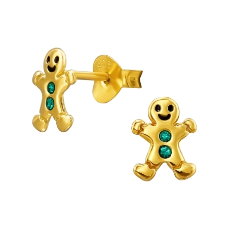 Golden Lebkuchenmann mit Kristallen Ohrstecker mit Steinen Schmuck | All4silver