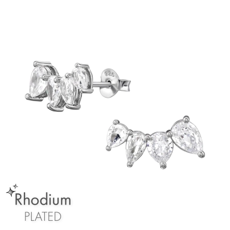 Gebogene Reihe mit Zirkonia Ohrstecker mit Zirkonia Steinen Schmuck | All4silver