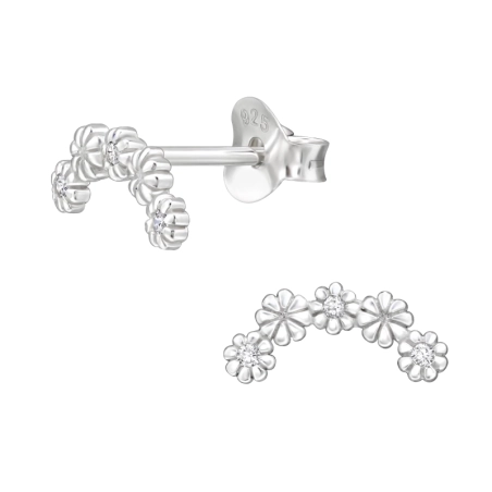 Blume mit Zirkonia Ohrstecker mit Zirkonia Steinen Schmuck | All4silver