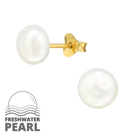 Golden mit Perle 7mm Ohrstecker mit Perlen Schmuck | All4silver