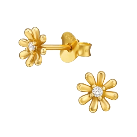 Goldene Blume mit Zirkonia Ohrstecker mit Zirkonia Steinen Schmuck | All4silver