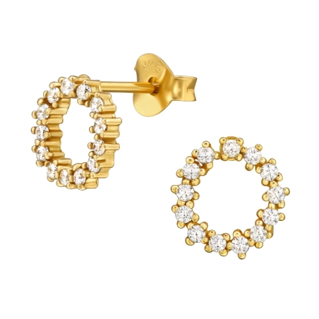 Goldener Blumenkranz mit Zirkonia Ohrstecker mit Zirkonia Steinen Schmuck | All4silver