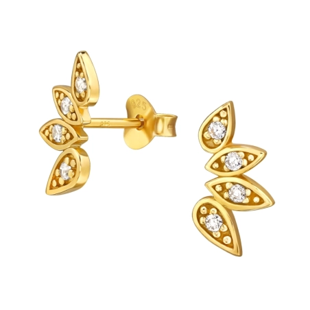 Goldenes Blatt mit Zirkonias Ohrstecker mit Zirkonia Steinen Schmuck | All4silver