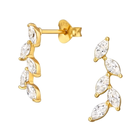 Goldenes Olivenblatt mit Zirkonia Ohrstecker mit Zirkonia Steinen Schmuck | All4silver