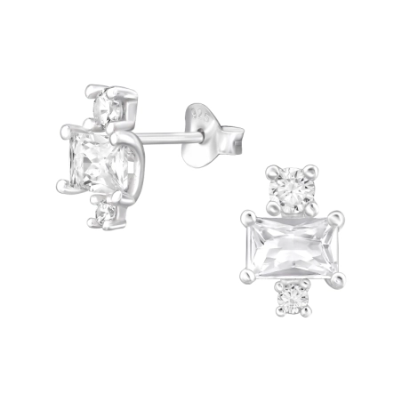 Rund Und Baguette mit Zirkonia Ohrstecker mit Zirkonia Steinen Schmuck | All4silver