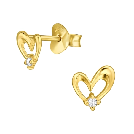 Goldenes Herz mit Zirkonia Ohrstecker mit Zirkonia Steinen Schmuck | All4silver