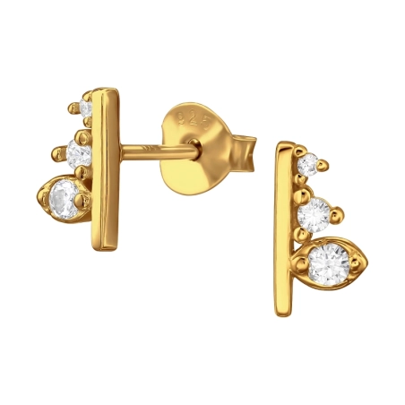 Goldener geometrischer Zirkonia Ohrstecker mit Zirkonia Steinen Schmuck | All4silver