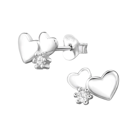 Doppel-Herz Ohrstecker mit Zirkonia Steinen Schmuck | All4silver