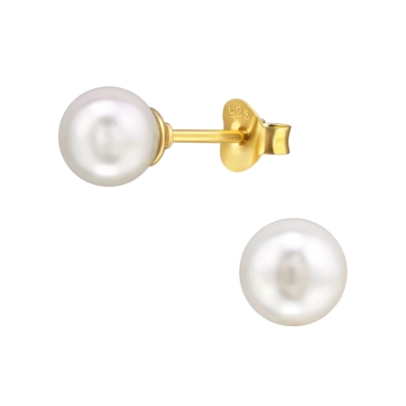 Golden mit Perle 6mm Ohrstecker mit Perlen Schmuck | All4silver