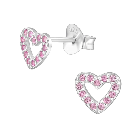 Herz-Ohrstecker mit rosa Zirkoniasteinen Ohrstecker mit Zirkonia Steinen Schmuck | All4silver