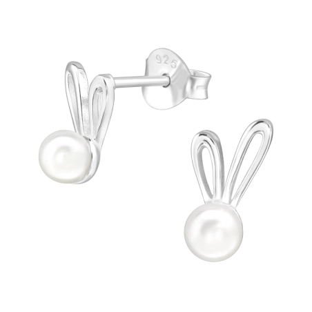 Kaninchen mit Perle Ohrstecker mit Perlen Schmuck | All4silver