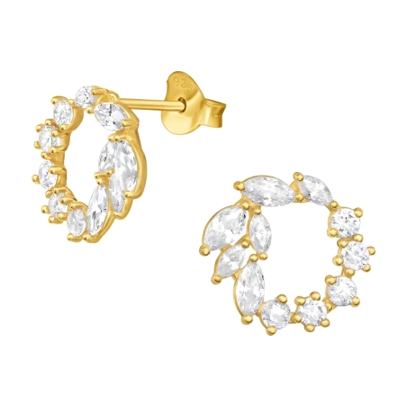 Goldkranz mit  Zirkonia Ohrstecker mit Zirkonia Steinen Schmuck | All4silver