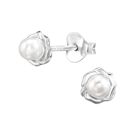 Blume mit Perle Ohrstecker mit Perlen Schmuck | All4silver
