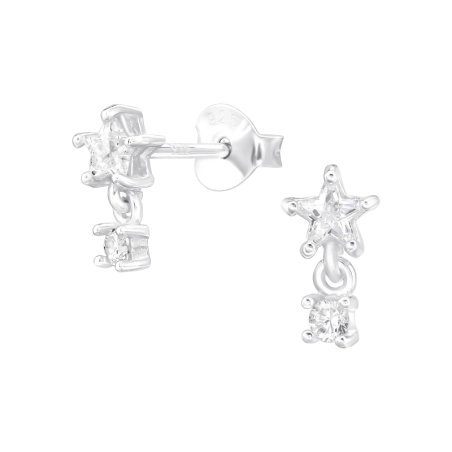 Stern mit baumelndem Zirkonia Ohrstecker mit Zirkonia Steinen Schmuck | All4silver