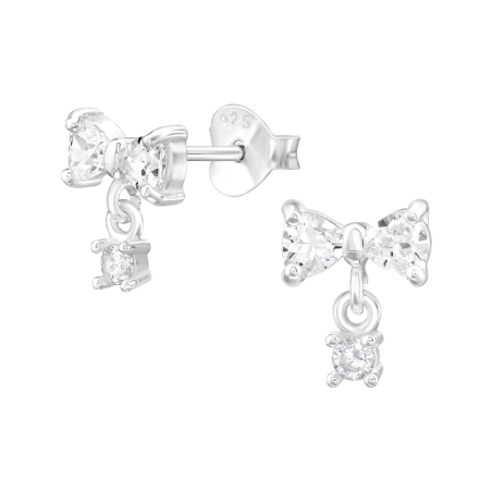 Schleife mit Kristallen Ohrstecker mit Zirkonia Steinen Schmuck | All4silver