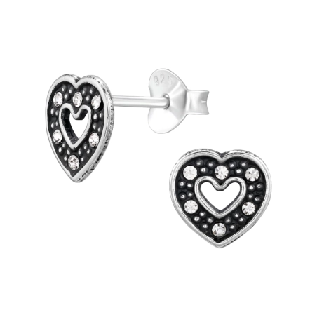 Herz mit Kristallen Ohrstecker mit Kristall Schmuck | All4silver