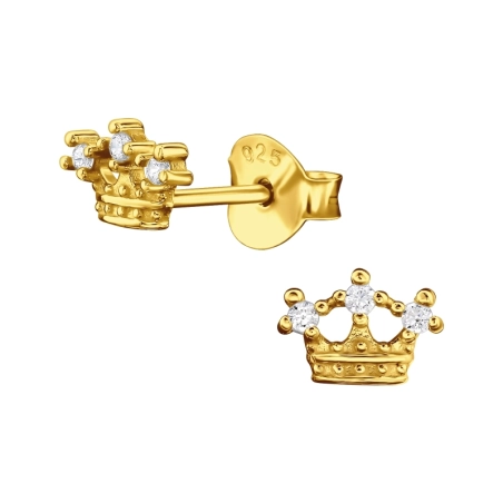 Goldene Krone mit Kristallen Ohrstecker mit Zirkonia Steinen Schmuck | All4silver