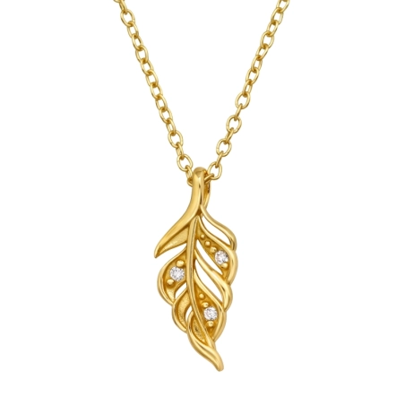 Goldenes Blatt mit Zirkonia Natur Schmuck Schmuck | All4silver