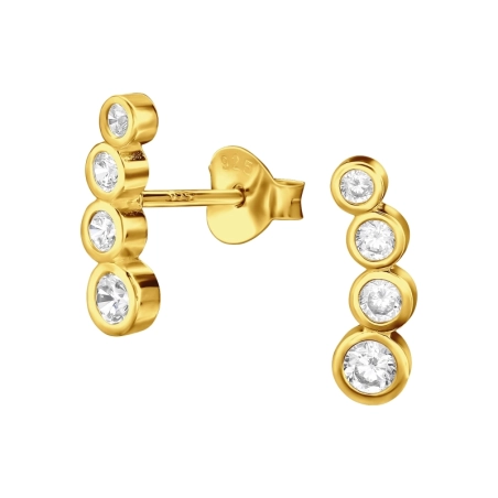 Goldene  Verbundene Kreise mit Zirkonia Ohrstecker mit Zirkonia Steinen Schmuck | All4silver