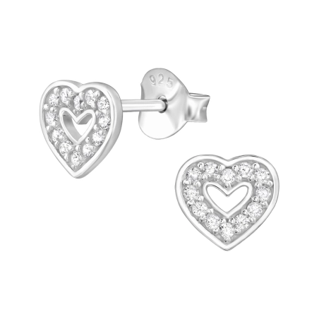 Herz  mit Zirkonia Ohrstecker mit Zirkonia Steinen Schmuck | All4silver